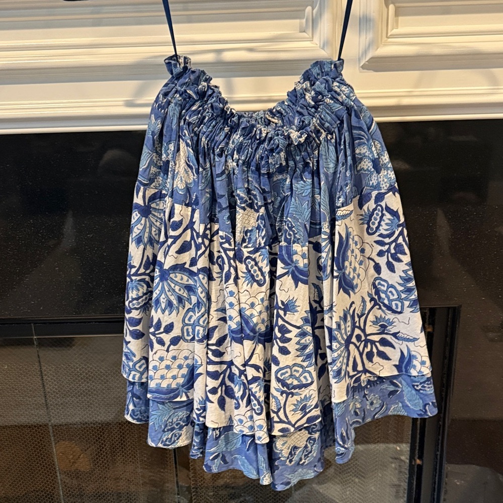 Blue Floral Mini Skirt - Smocked Waist
